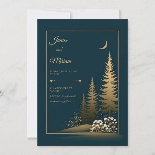 Mitternachtswald Goldene Hochzeit Einladung (Vorderseite)
