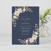 Mitternachtswarme Elfenbein-Blatt-Hochzeit Einladung (Stehend Vorderseite)