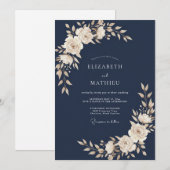 Mitternachtswarme Elfenbein-Blatt-Hochzeit Einladung (Vorne/Hinten)