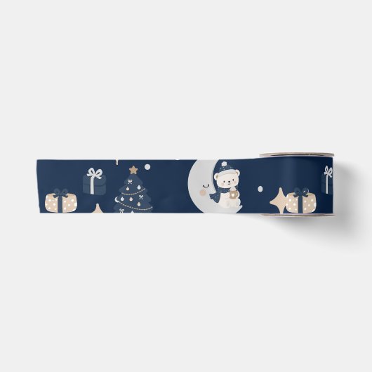 Mitternachtsweihnachten | Navy, Silber & Gold Satinband (Vorderseite)