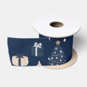Mitternachtsweihnachten | Navy, Silber & Gold Satinband (Spule)