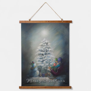 Mitternachtsweihnachten Wandteppich Mit Holzrahmen