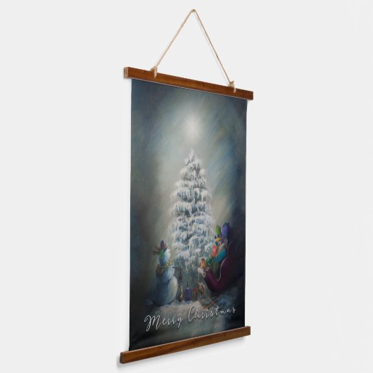 Mitternachtsweihnachten Wandteppich Mit Holzrahmen (Gewinkelt)