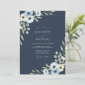 Mitternachtsweiße Anemonen-Hochzeit Einladung (Stehend Vorderseite)