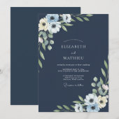 Mitternachtsweiße Anemonen-Hochzeit Einladung (Vorne/Hinten)