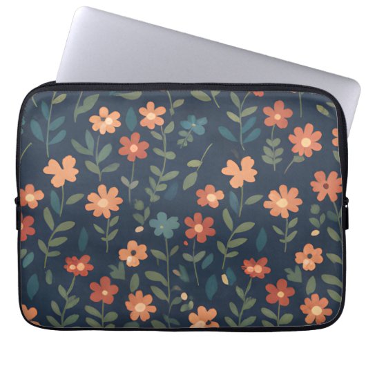 Mitternachtswiese handgemaltes Blumenmuster Laptopschutzhülle (Vorderseite)