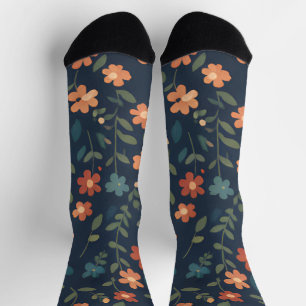 Mitternachtswiese Orange Daisy Muster Socken