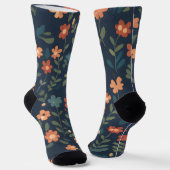 Mitternachtswiese Orange Daisy Muster Socken (Gewinkelt)