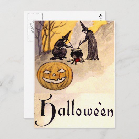 Mitternachtswitching(Vintage Halloween-Karte) Postkarte (Vorne/Hinten)