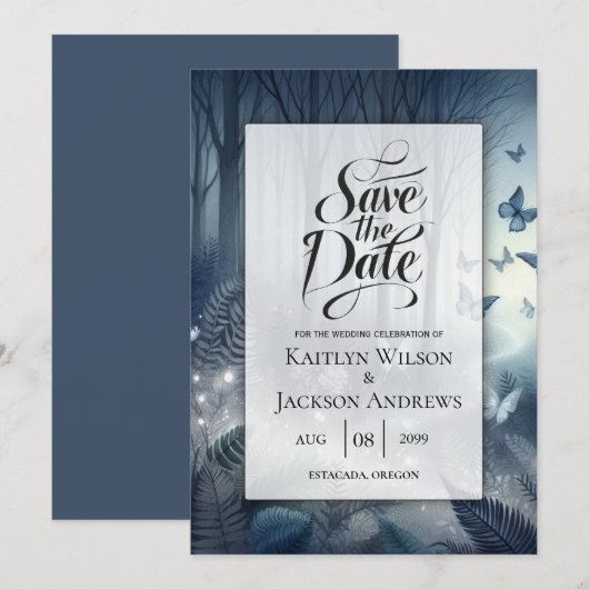 Mitternachtszauberei und Mondlicht-Wings-Hochzeit Save The Date (Vorne/Hinten)