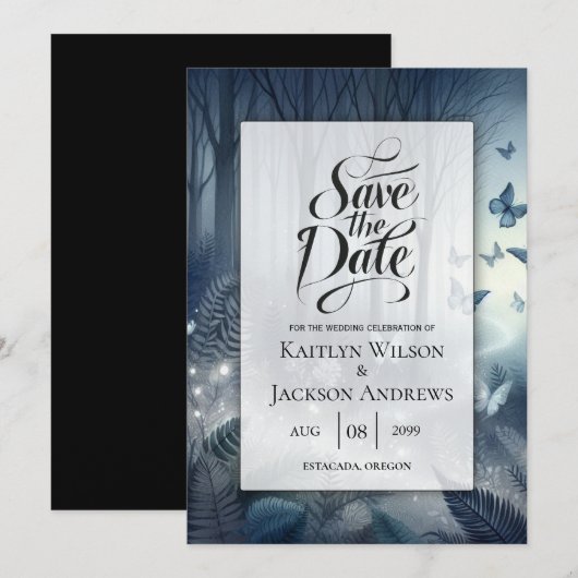 Mitternachtszauberei und Mondlicht-Wings-Hochzeit Save The Date (Vorne/Hinten)
