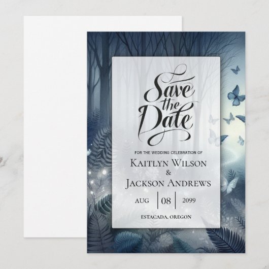 Mitternachtszauberei und Mondlicht-Wings-Hochzeit Save The Date (Vorne/Hinten)