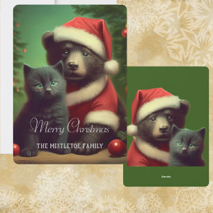Mitterwinter Vintag Style Bear & Kitten Weihnachte Feiertagskarte