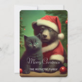 Mitterwinter Vintag Style Bear & Kitten Weihnachte Feiertagskarte (Vorderseite)