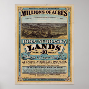 Mittlere 1800s wirkliches Anwesen-Land-Plakat Poster