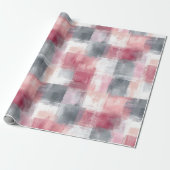 Mittlere Abstrakte Gingham Pink und Grau Geschenkpapier (Ungerollt)