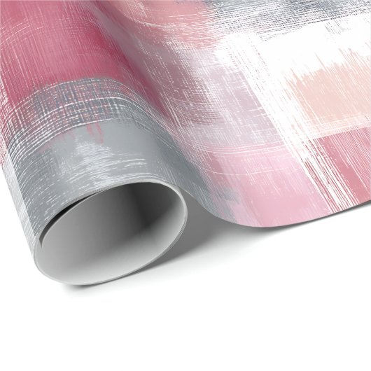Mittlere Abstrakte Gingham Pink und Grau Geschenkpapier (Rolleneckpunkt)