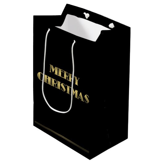 Mittlere Black Art Deco Weihnachtsgeschenke Geschenktüte (Vorderseite Schrägansicht)
