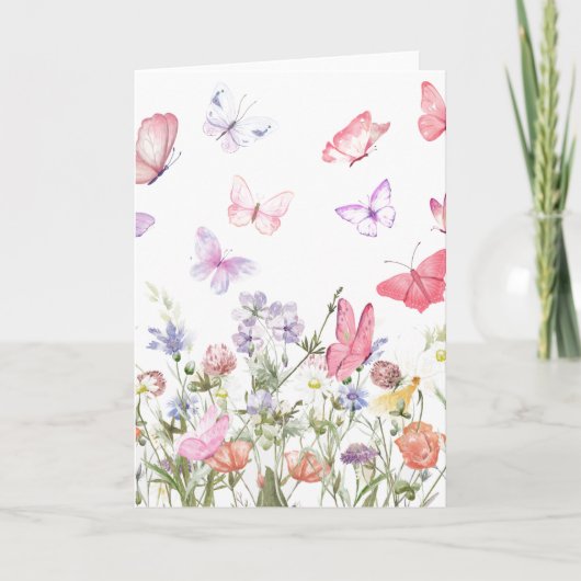 Mittlere Blume und Schmetterlinge (Blank) Karte (Vorderseite)