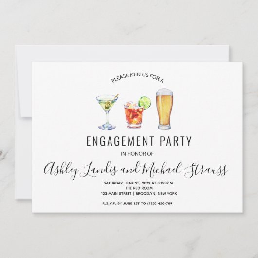 Mittlere Cocktailgetränke Einladung zur Party (Vorderseite)