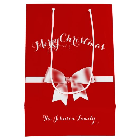 Mittlere Custom Red Merry Weihnachtsgeschenktasche Mittlere Geschenktüte (Rückseite)