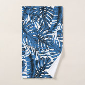 Mittlere Denim Blue Tropical Palm Blätter Island C Badhandtuch Set (Handtuch)