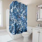 Mittlere Denim Blue Tropical Palm Blätter Island C Duschvorhang (Beispiel)
