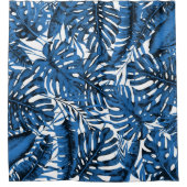Mittlere Denim Blue Tropical Palm Blätter Island C Duschvorhang (Vorderseite)