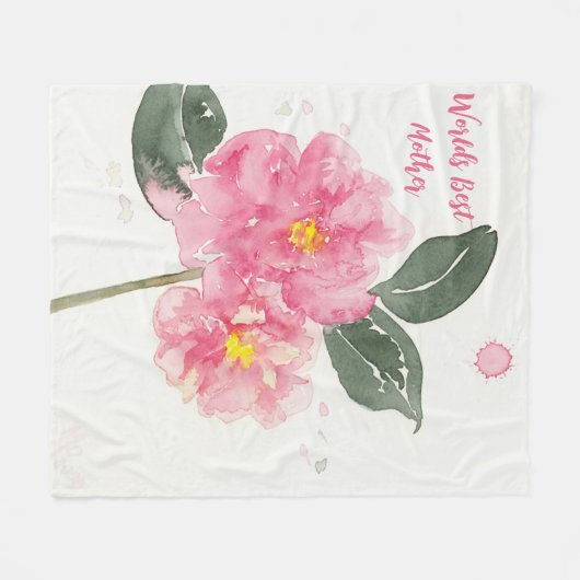 Mittlere Fleece Blanket mit rosa Camelia für Mutte (Vorderseite (Horizontal))