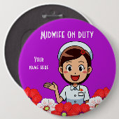 Mittlere Frau am Arbeitsplatz, Round Button (Vorne & Hinten)