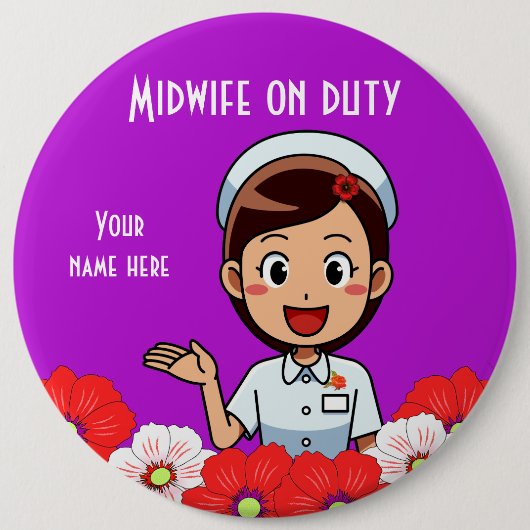 Mittlere Frau am Arbeitsplatz, Round Button (Vorderseite)
