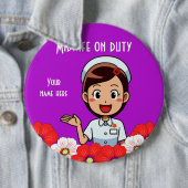 Mittlere Frau am Arbeitsplatz, Round Button (Beispiel)
