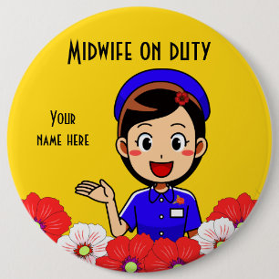 Mittlere Frau am Arbeitsplatz, Round Button