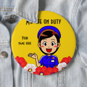 Mittlere Frau am Arbeitsplatz, Round Button (Beispiel)
