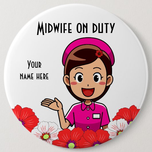 Mittlere Frau am Arbeitsplatz, Round Button (Vorderseite)