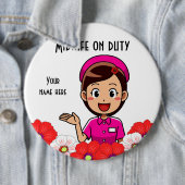 Mittlere Frau am Arbeitsplatz, Round Button (Beispiel)
