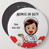 Mittlere Frau am Arbeitsplatz, Round Button (Vorne & Hinten)