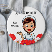 Mittlere Frau am Arbeitsplatz, Round Button (Beispiel)