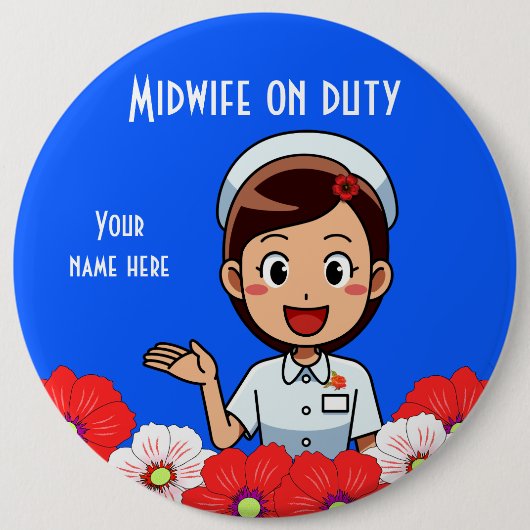 Mittlere Frau am Arbeitsplatz, Round Button (Vorderseite)
