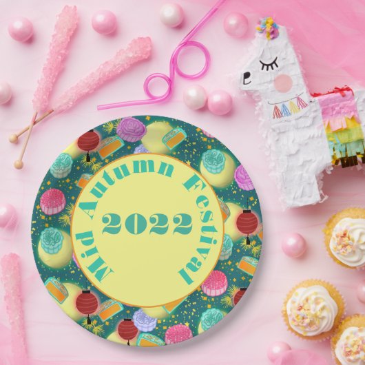 Mittlere Herbstfestspiele aquamarine Papierplatte Pappteller (Party)