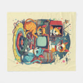 Mittlere Jahrhundertkatzen mit Retro-Platten & TV Fleecedecke (Vorderseite (Horizontal))