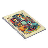 Mittlere Jahrhundertkatzen mit Retro-Platten & TV Notizblock (Rechte Seite)