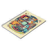 Mittlere Jahrhundertkatzen mit Retro-Platten & TV Notizblock (Linke Seite)