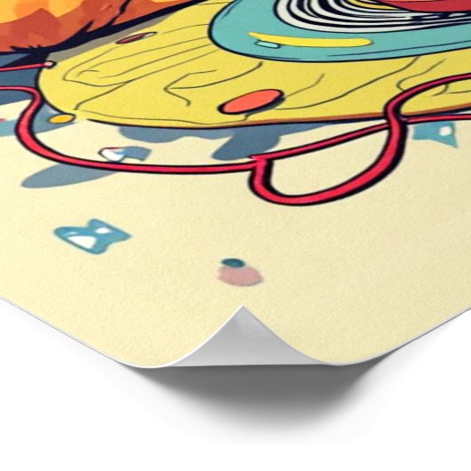 Mittlere Jahrhundertkatzen mit Retro-Platten & TV Poster (Ecke)