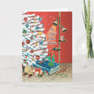 Mittlere Nacht vor Retro Weihnachtskarte Feiertagskarte