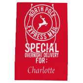 Mittlere Rote und weiße Nordpol Express-Postname Geschenktüte (Rückseite)