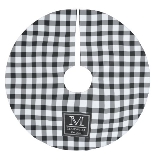 Mittlere rustikale Buffalo-Karo Monogramm Name Jah Polyester Weihnachtsbaumdecke (Vorderseite)