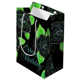Mittlere schwarze Flower-Geschenktasche Geschenktüte