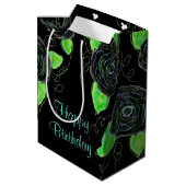 Mittlere schwarze Flower-Geschenktasche Geschenktüte (Rückseite Schrägansicht)