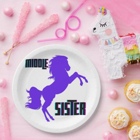 Mittlere Schwester Lila Pony Rearing Pappteller (Party)